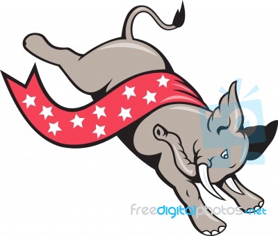 Elephant Jumping Democrat Mascot Stock Image