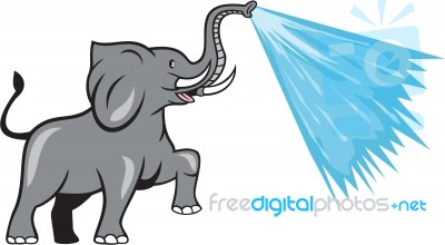 Elephant Marching Spraying Water Cartoon Stock Image