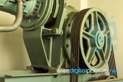 Elevator Shaft Maintenance. Cable Control Stock Photo