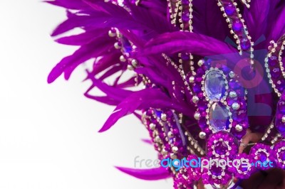 Embroidered Helmet With Stones And Feathers For Carnival Stock Photo