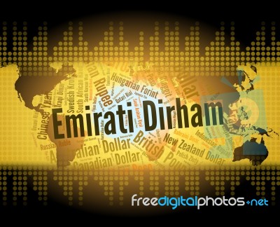 Emirati Dirham Means United Arab Emirates And Banknote Stock Image