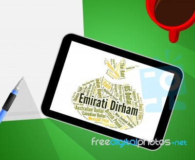 Emirati Dirham Shows United Arab Emirates And Coin Stock Image