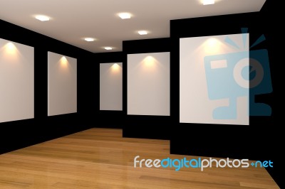 Empty Black Gallery Room Stock Image