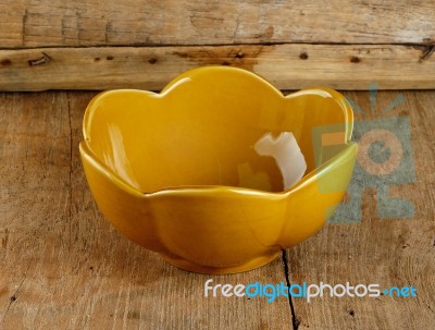 Empty Brown Bowl On The Wooden Background Stock Photo