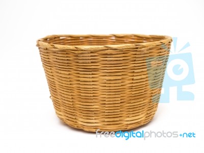 Empty Brown Wicker Woven Basket Isolated Stock Photo
