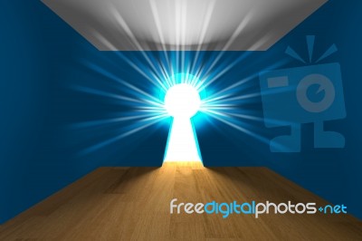 Empty Interior Blue Room A Keyhole Stock Image