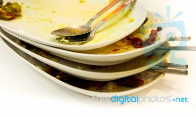 Empty Plates After A Meal Stock Photo