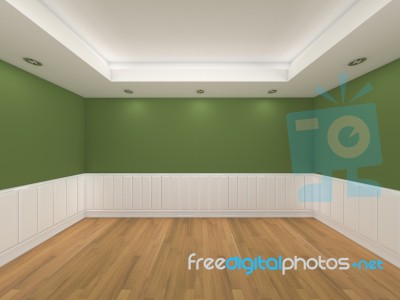 Empty Room With Green Wall Stock Photo