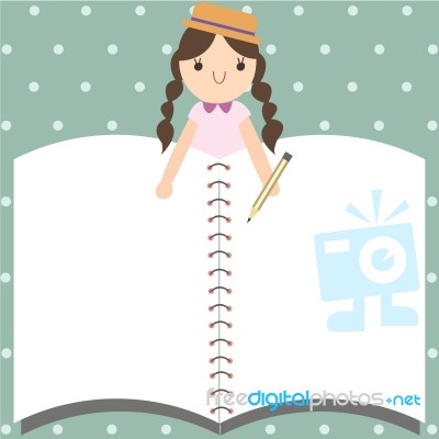 Empty Space With Cute Girl, Cartoon Illustration Stock Image