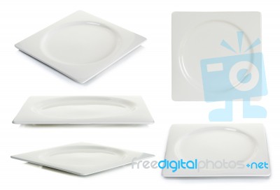 Empty Square Plate Isolated On White Background Stock Photo