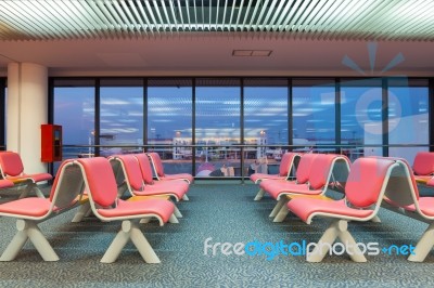Empty Waiting Chair In The Airport Stock Photo