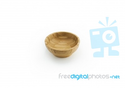 Empty Wooden Or Bamboo Bowl On white Background Stock Photo