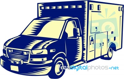 Ems Ambulance Emergency Vehicle Woodcut Stock Image