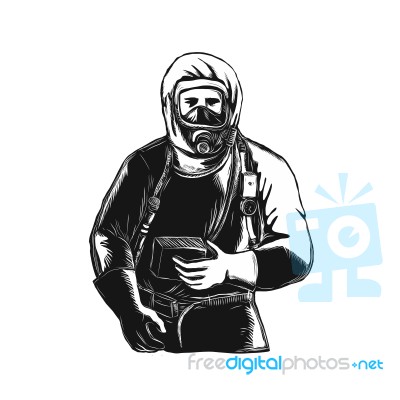 Emt Wearing Hazmat Suit Scratchboard Stock Image