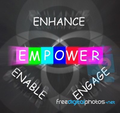 Encouragement Words Displays Empower Enhance Engage And Enable Stock Image