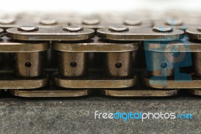 Engine Chain Close Up Steel Background Stock Photo