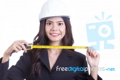 Engineer Girl Holding Cartridges Meters Stock Photo Engineer Girl Holding Cartridges Meters Stock Photo