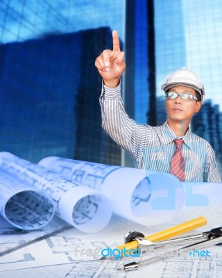 Engineer Working On Construction Theme Background Stock Photo