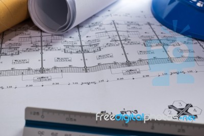 Engineering Diagram Blueprint Paper Drafting Project Sketch Arch… Stock Photo