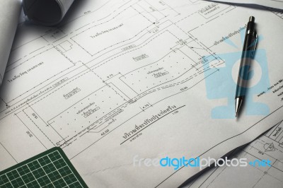 Engineering Diagram Blueprint Paper Drafting Project Sketch Arch… Stock Photo