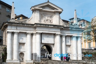Entrance Arch To Citta Alta Bergamo Stock Photo