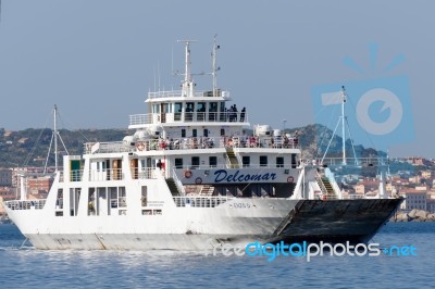 Enzo D Car Ferry Approaching Palau Sardinia Stock Photo
