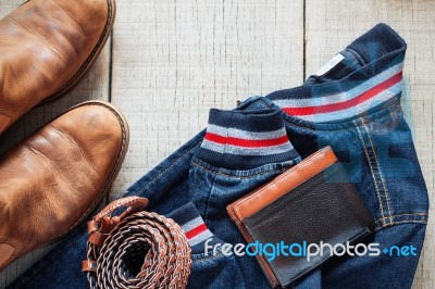 Equipment Dress On The Old Wooden Stock Photo