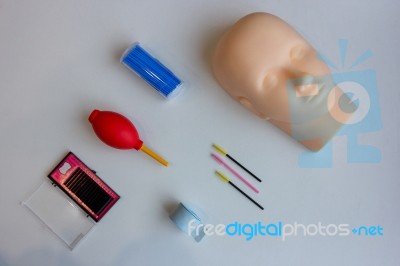Equipment Of Eyelash Extension , Basic Training Eyelash Extensio… Stock Photo