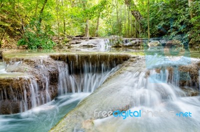 Erawan Waterfall In Thailand Stock Photo