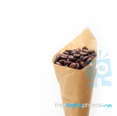 Espresso Coffee Beans On A Paper Cone Stock Photo
