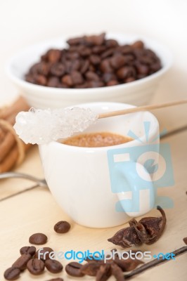 Espresso Coffee With Sugar And Spice Stock Photo