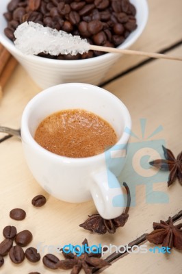 Espresso Coffee With Sugar And Spice Stock Photo