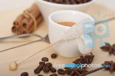 Espresso Coffee With Sugar And Spice Stock Photo