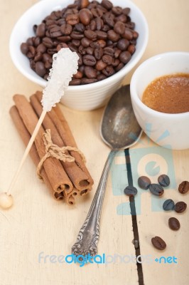 Espresso Coffee With Sugar And Spice Stock Photo