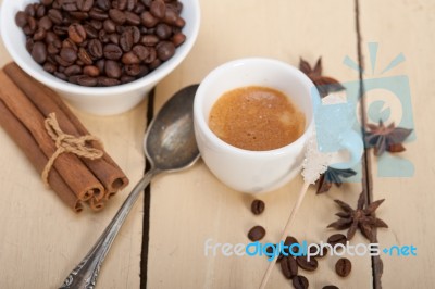 Espresso Coffee With Sugar And Spice Stock Photo