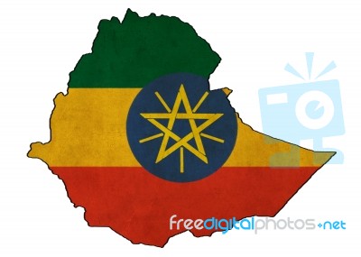 Ethiopia Map On Ethiopia Flag Drawing ,grunge And Retro Flag Ser… Stock Image
