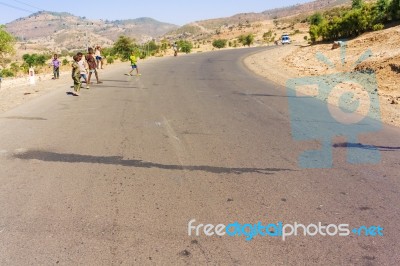 Ethiopian Children On The Road Stock Photo