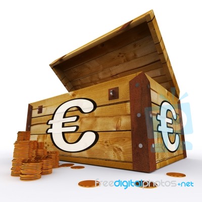 Euro Chest Of Coins Shows European Prosperity And Economy Stock Image