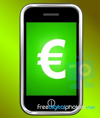 Euro Sign On Phone Shows European Currency Stock Image
