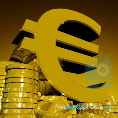 Euro Symbol On Coins Showing European Wealth Stock Image