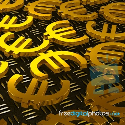 Euro Symbols On Floor Shows European Prosperity Stock Image