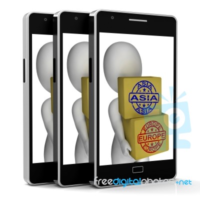 Europe Asia Import And Export Boxes Mean International Trade Stock Image