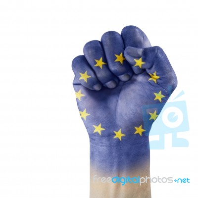 European Union Flag On Hand Stock Photo
