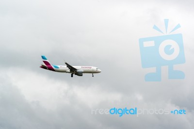 Eurowings Airplane Approaching Stuttgart Stock Photo