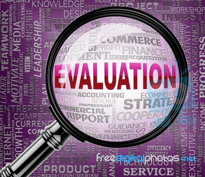 Evaluation Magnifier Represents Assessment Judgment And Research… Stock Image