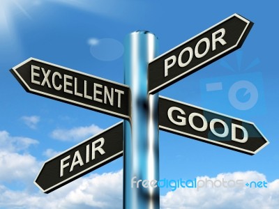 Excellent Poor Fair Good Signpost Means Performance Review Stock Image