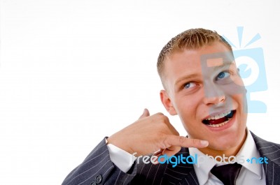 Executive Showing Telephone Gesture Stock Photo