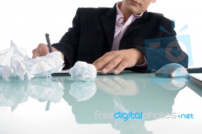 Executive With Crumpled Paper Stock Photo