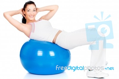 Exercise On The Big Blue Ball Stock Photo