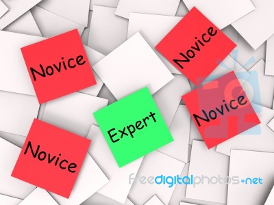 Expert Novice Post-it Notes Mean Experienced Or Inexperienced Stock Image